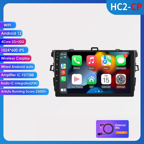 For Toyota Corolla 2007 2008 2009 2010 2011 9" Android 12 Carplay Wifi 2+32GB Car Stereo Radio GPS Navigation Player