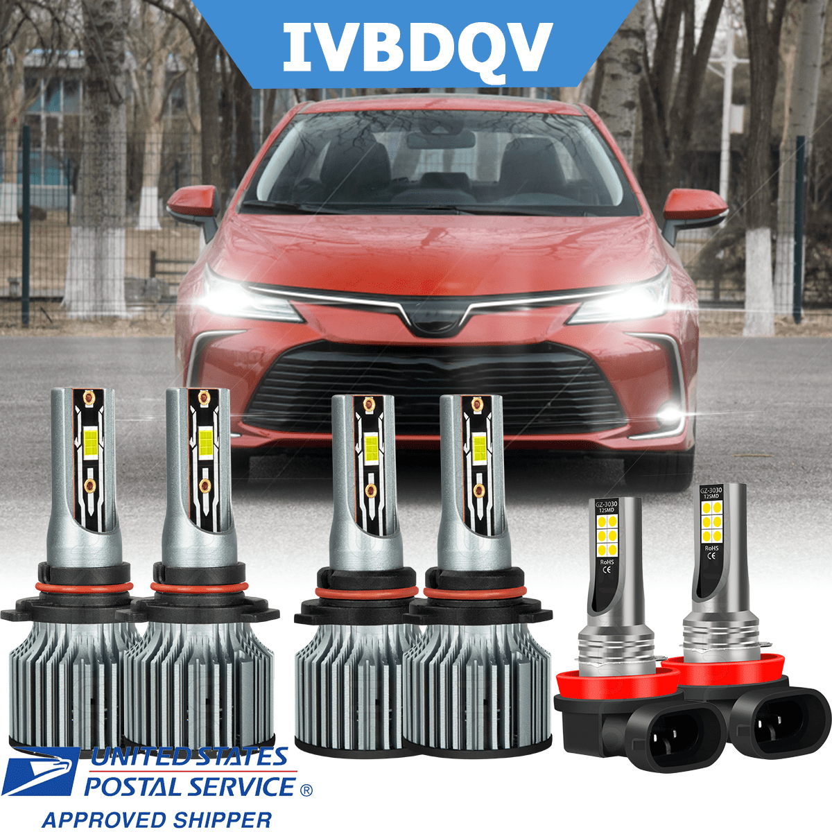 For Toyota Corolla 2009-2013 LED Headlight Bulbs 9005 High Beam + 9006 ...