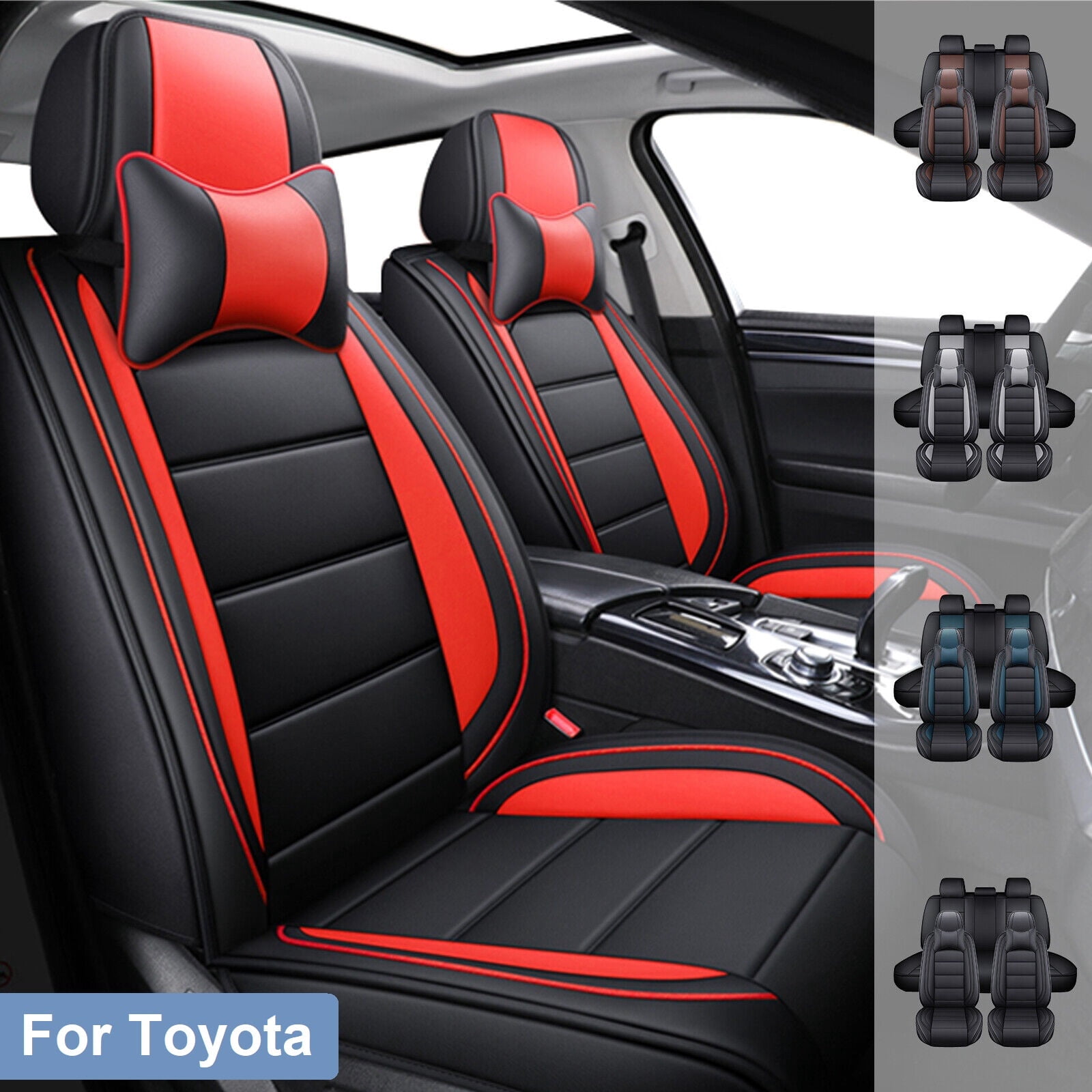 KCTOELNOR Luxury Car Seat Covers For Dodge - Waterproof Front & Rear Set With Neck & Lumbar Pillows, Black-Red