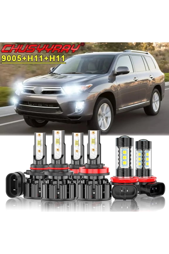 LED Headlight Dual Beam Fog Light Bulbs Kit for Toyota Highlander 2014-2019 6K White 6Pcs