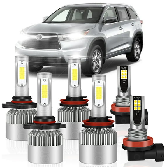 For Toyota Highlander 2014-2019 LED Headlight High Low Beam + Fog Light Bulbs Combo Kit