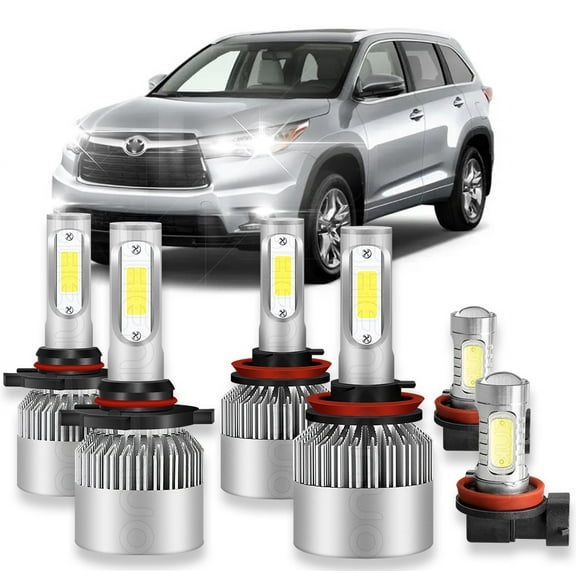 For Toyota Highlander 2014-2019 LED Headlight High Low Fog Light Bulbs 6000K Xenon White Pack of 6