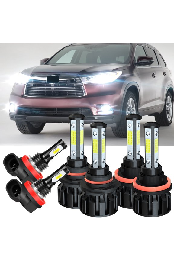For Toyota Highlander 2014-2019 Quayub 4Sides LED Headlight + Fog Light Bulbs Combo Kit 6000K