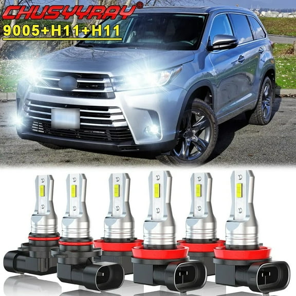 For Toyota Highlander 2016 2017 2018 2019 9005+H11 LED Headlight H11 Fog Light Bulbs Kit White 6Pcs