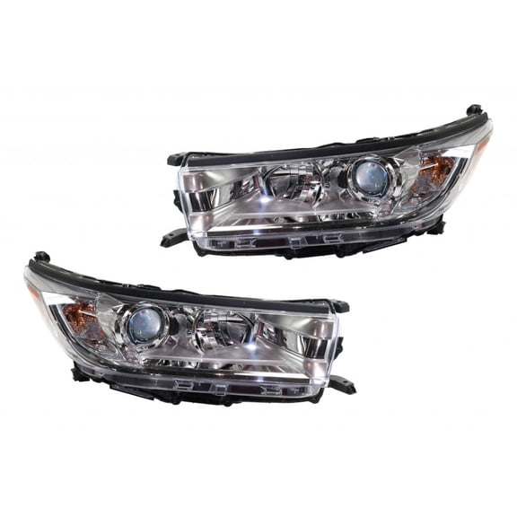 For Toyota Highlander LE / LE PLUS / XLE Headlight Assembly 2017 2018 2019 Pair Driver and Passenger Side Chrome Bezel Replacement For TO2502251, TO2503251 | 81150-0E330, 81110-0E330