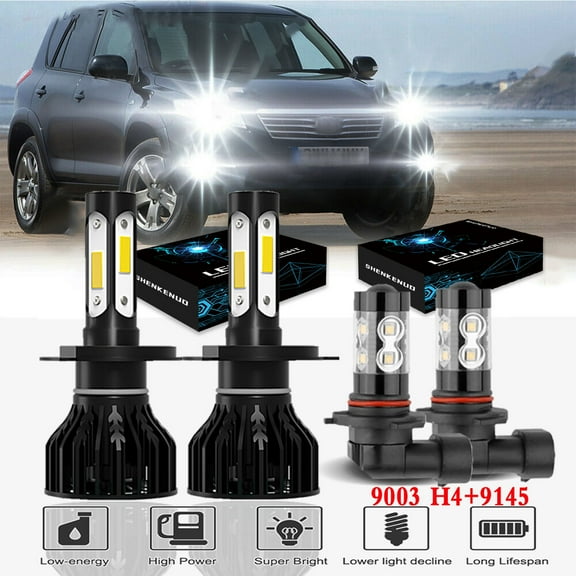 For Toyota Hilux 2005-2019 Headlights,9003/H4 LED High/Low Beam and 9145 Fog light Bulbs,4pcs