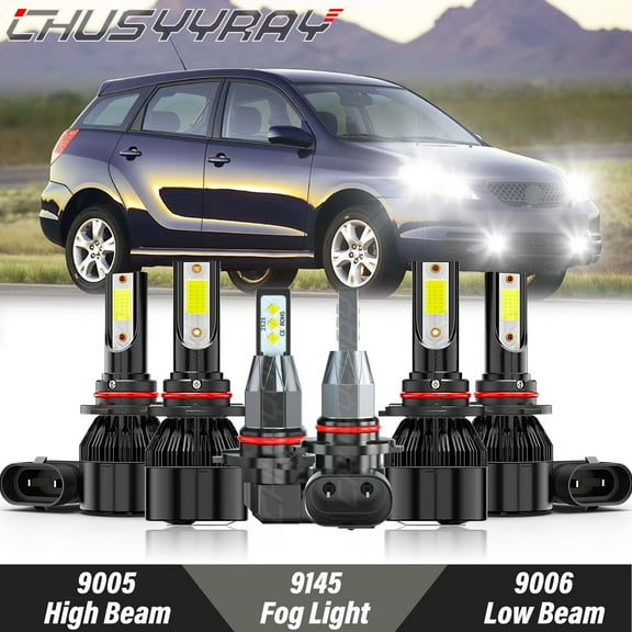 For Toyota Matrix 2003-2008 LED Headlight High Low Beam Fog Light Bulbs Upgrade Kit 6000K White 6Pcs