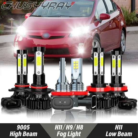 For Toyota Prius 2010-2015 LED Headlight High Low Beam Fog Light Bulbs Upgrade Kit 6000K White 6 Pack