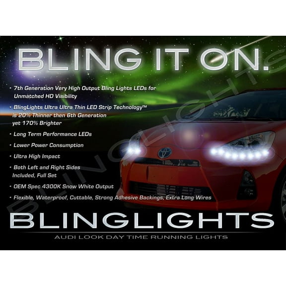 For Toyota Prius C LED DRL Light Strips Headlamps Headlights Head Lamps Day Time Running Strip Lights