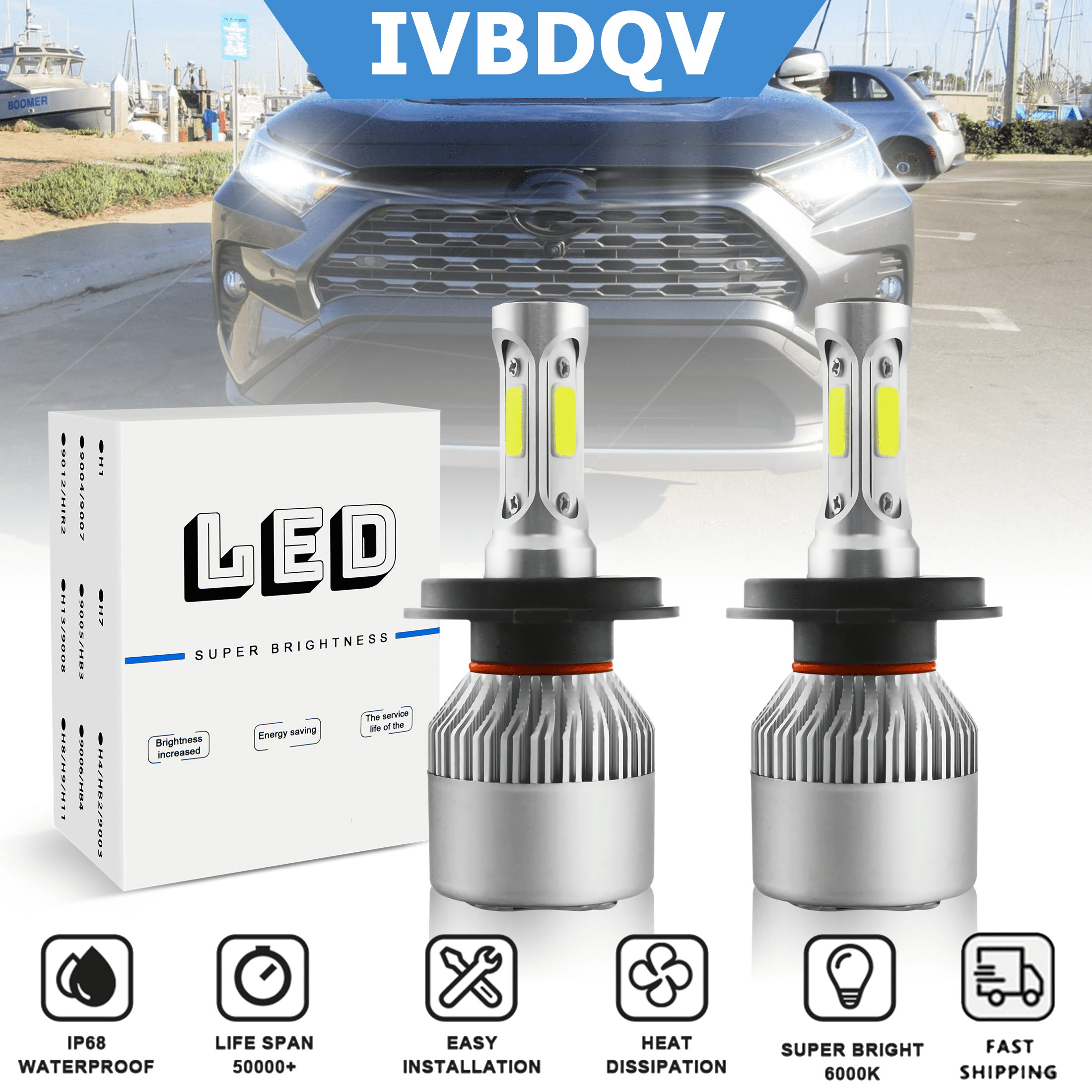 For Toyota RAV4 2001-2005 H4/9003 LED Headlight High/Low Beam Super Bright White Bulb Replacement Kit 2Pcs