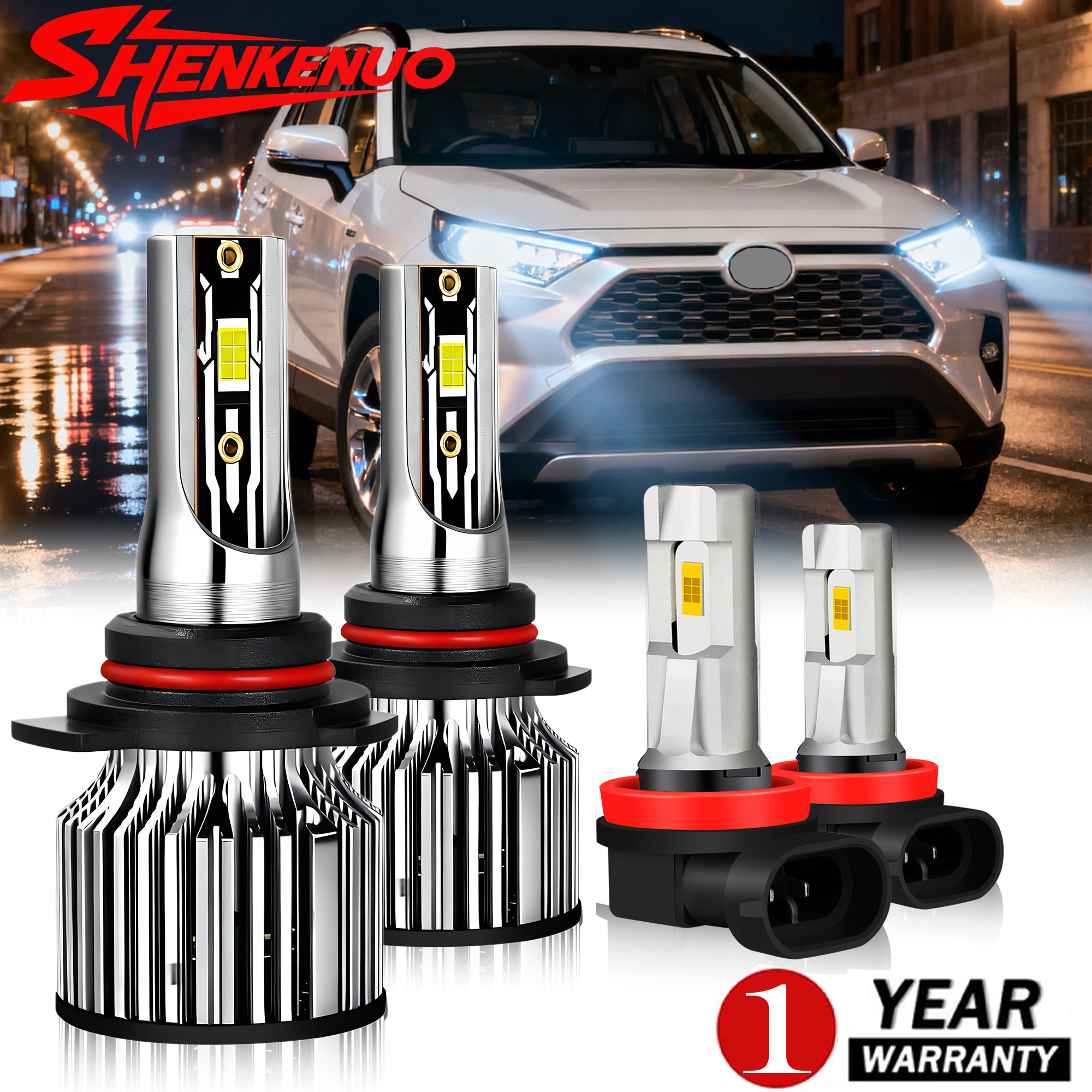 For Toyota RAV4 2016 2017 2018 4x LED Headlight Fog Light Bulbs Combo Kit 6500K