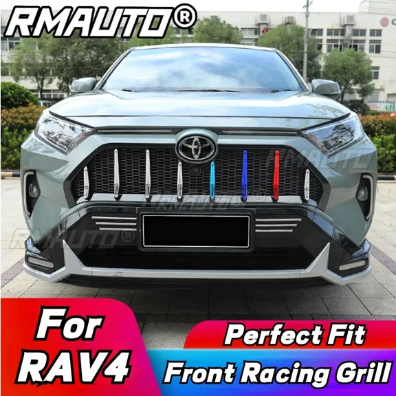 For Toyota RAV4 2019-2021 Front Grille Honeycomb Style Racing Grill Upper Bumper Hood Mesh Vent Trim Car Accessories Body Kit