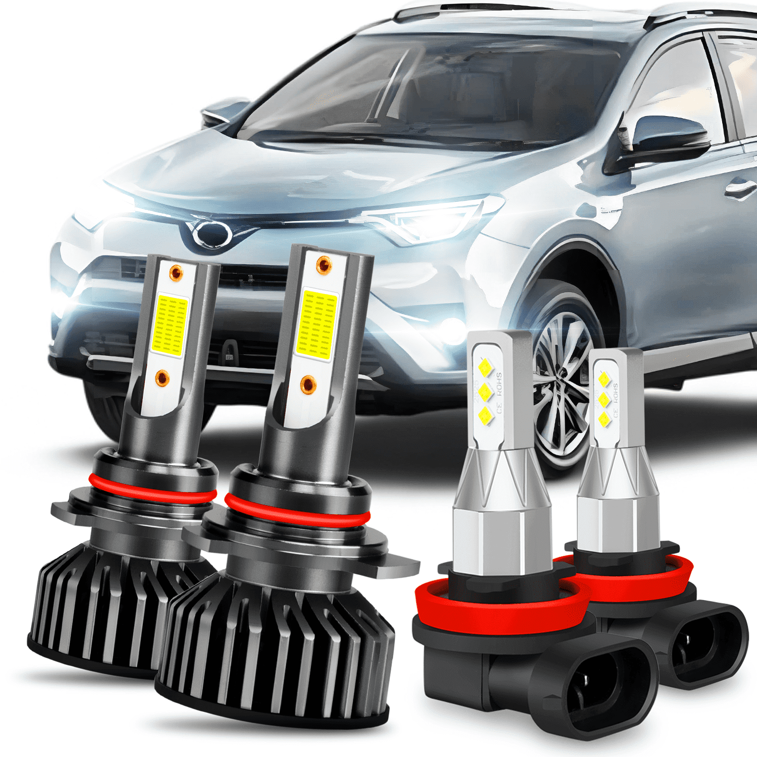 For Toyota Rav4 2016 2017 2018 2019 - 4pcs White LED Headlight+Fog Lights Bulb