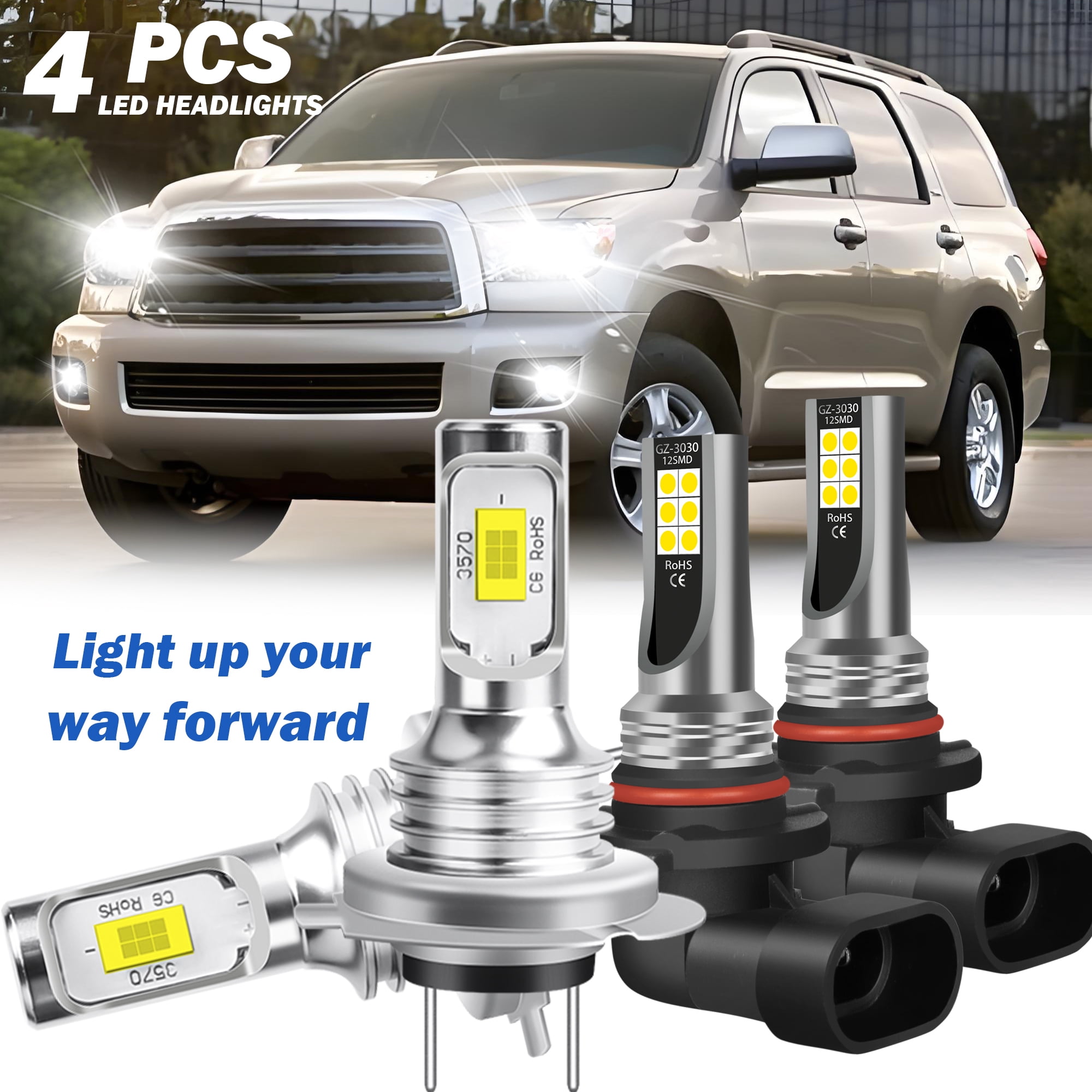 For Toyota Sequoia 2001-2007 4x LED Headlight Fog Light Bulbs Combo Kit ...