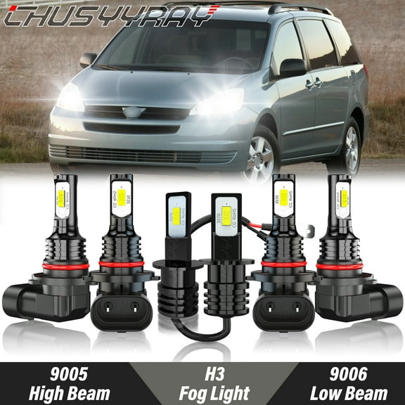 For Toyota Sienna 2004 2005 - LED Front Headlight High Low Beam Fog Light Bulbs Kit 6000K White 6x