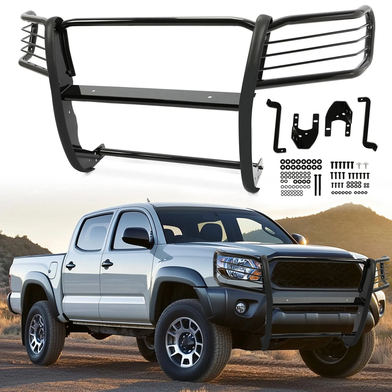 Front Bumper Brush Guard For 2016-2019 Toyota Tacoma - Black Powder Coated, Mild Steel