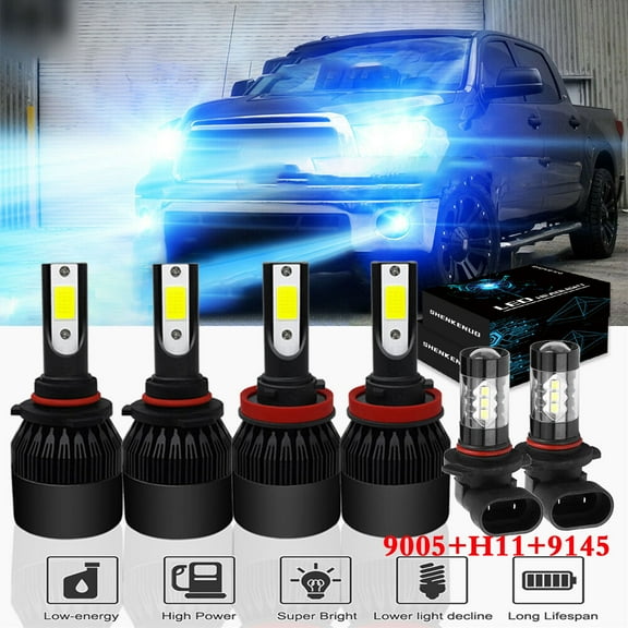 For Toyota Tundra 2007-2013 8000K Ice Blue LED Headlight Bulbs,9005 H11 High Beam and Low Beam +9145 Fog light,6pcs,SHENKENUO