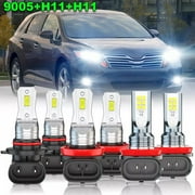 For Toyota Venza 2009-2015 2016 LED Headlight High Low Beam + Fog Light Bulbs Kit Super Bright White 6x