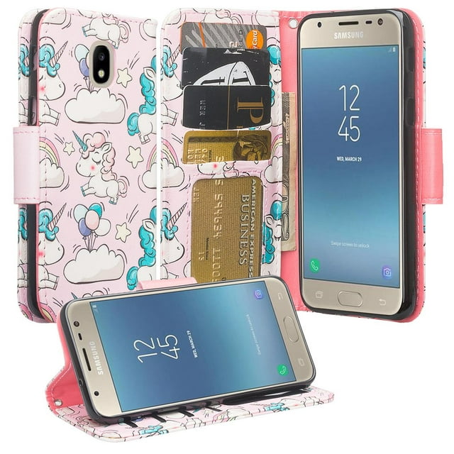 For Tracfone/StraightTalk For Samsung Galaxy J3 Orbit (S367VL) Case Pu Leather Flip Wallet Case [ID&Credit Card Slots] Phone Cases - Multi Unicorn