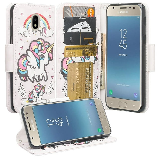 For Tracfone/StraightTalk For Samsung Galaxy J3 Orbit (S367VL) Case Pu Leather Flip Wallet Case [ID&Credit Card Slots] Phone Cases - Unicorn Wings