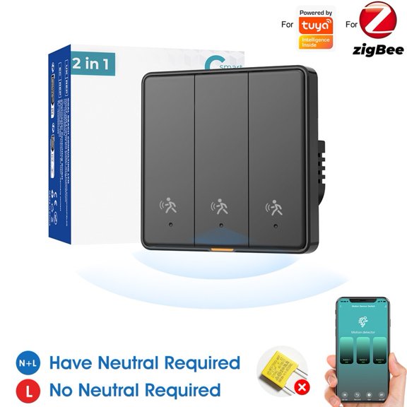 For Tuya For Zigbee 1/2/3 Gang Human Motion-Sensing Smart Wall Secure Switch