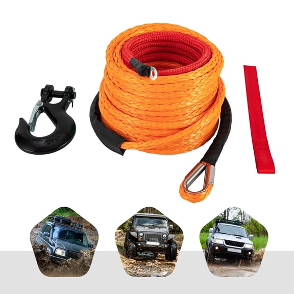 For UTV Jeep Winch 3/8" x60' Synthetic Winch Rope Line Recovery Cable 19,854 LBS