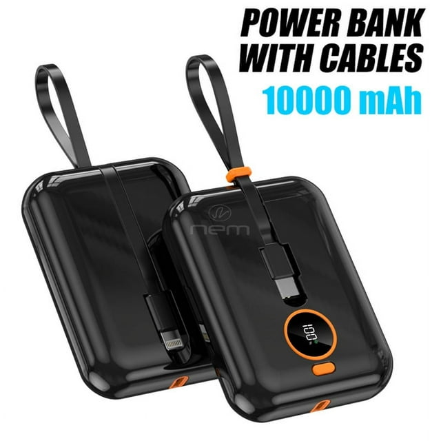 For Universal Fast Charge Power Bank Battery Portable Charger 10000mAh Built-In / Type-C Cable