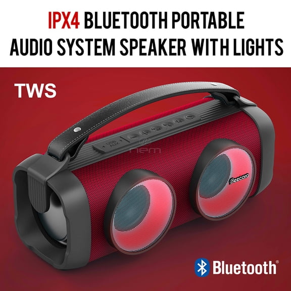For Universal Outdoor Waterproof 2.5" Woofer Portable Boombox Wireless Bluetooth Stereo with Light Speaker Red
