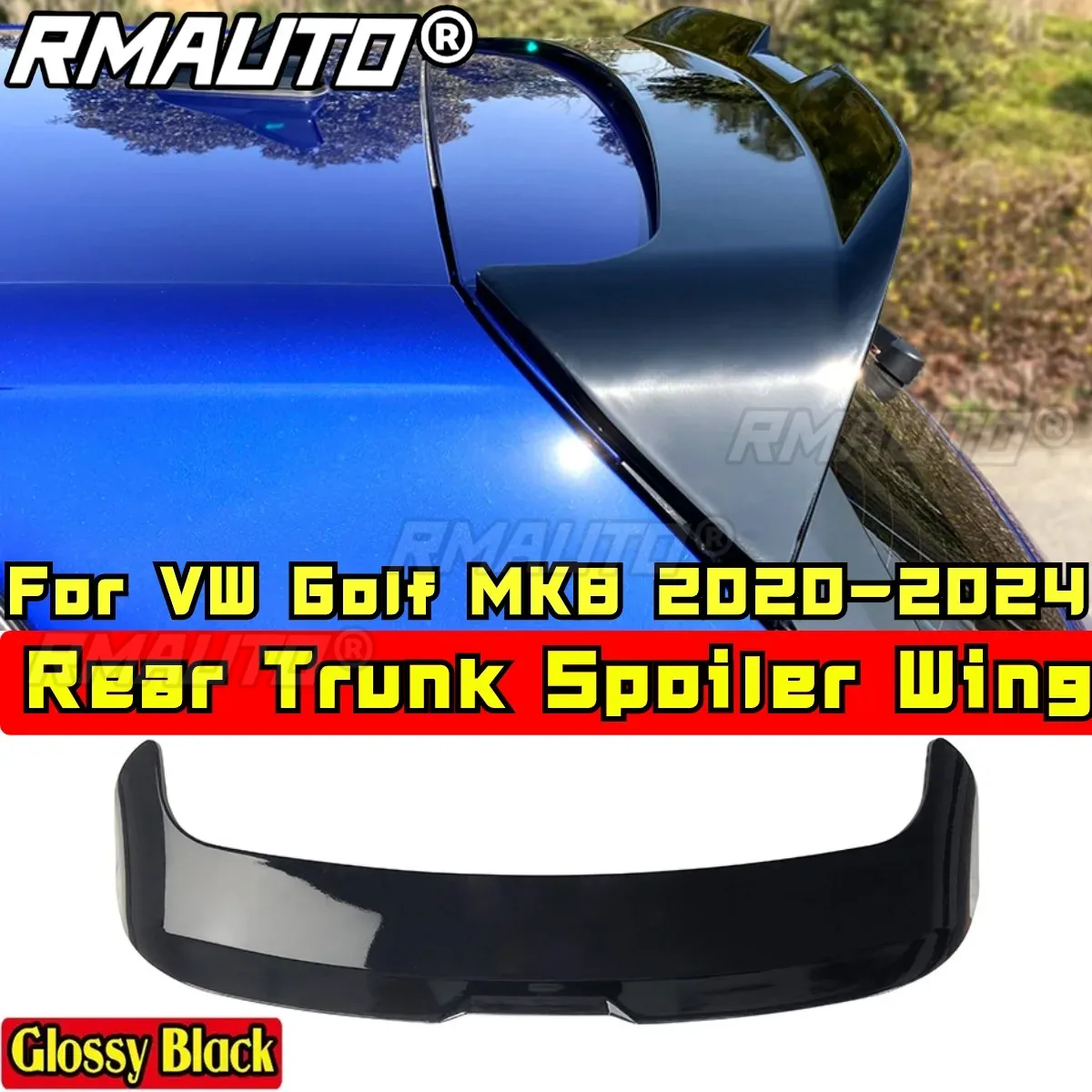 For VW Golf MK8 2020-2023 Body Kit Rear Roof Wing Spoiler Glossy Black ...
