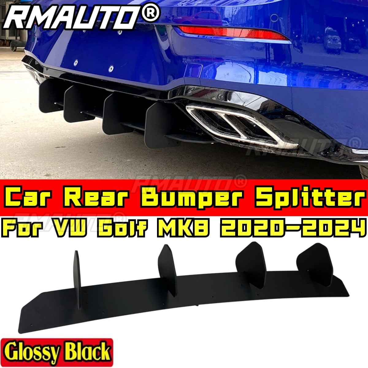 For VW Golf MK8 2020-2024 Body Kit Rear Bumper Diffuser Glossy Black ...