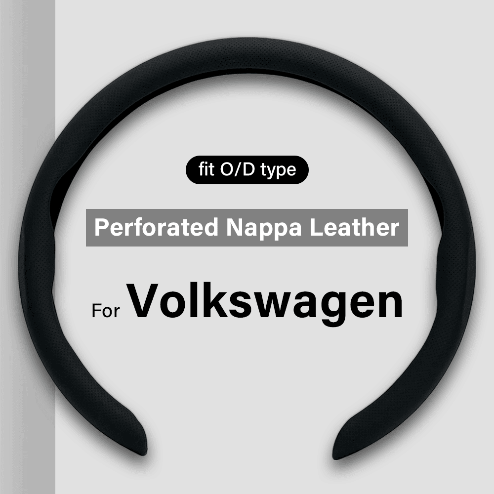 For Volkswagen Ultra-thin Nappa Leather Steering Wheel Cover, Clip on Breathable and Anti-Slip Design, Black Car Accessories Fit for 14.5”-15”