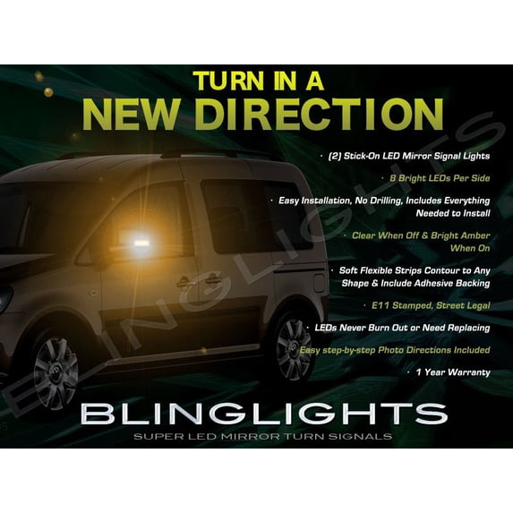 For Volkswagen VW Caddy LED Side View Mirrors Turnsignals Lights Mirror Turn Signals Lamps Signalers