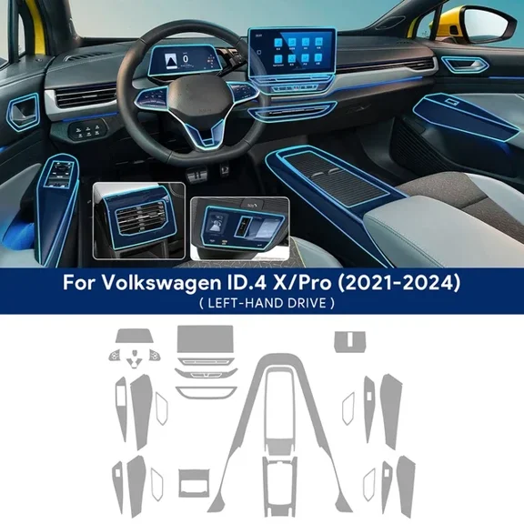 For Volkswagen VW ID.4 X Pro 2021-2024 Center Console Gear Panel Navigation Screen TPU Interior Protective Film Anti-Scratch.