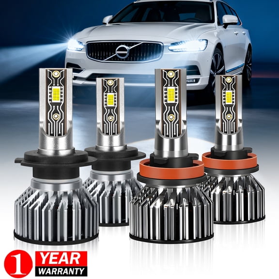 For Volvo V90 2018-2019 LED Headlight Bulbs, High&Low Beam 6000K White, Super Bright, Plug & Play, 4-Pack