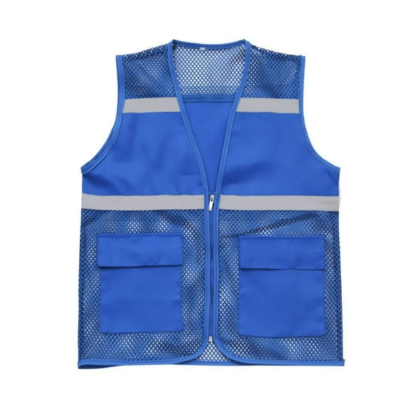 For Walking Vest With Zipper Spandex Breathable Fabric Mesh Vest With Reflective Strips Safety Vest BLUE XXXL 28