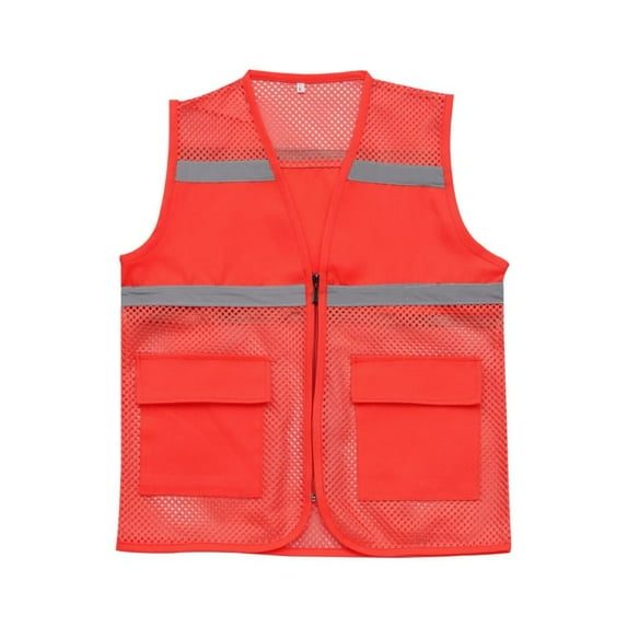 For Walking Vest With Zipper Spandex Breathable Fabric Mesh Vest With Reflective Strips Safety Vest RED L 2