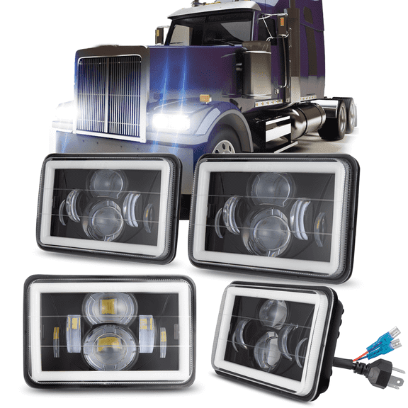 For Western Star 4900 Semi Truck 4PCS 4x6" LED Headlights H4656/4651 High Low Beam