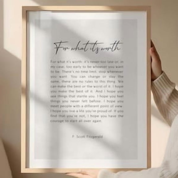 For What Its Worth Fitzgerald Quote Poster, Poster Home Decor, Poster Only