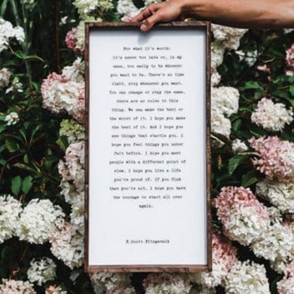 For What Its Worth Fitzgerald Quote Poster, Poster Home Decor, Poster Only