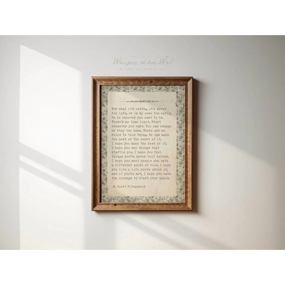 For What Its Worth Print, F Scott Fitzgerald Quote Print, Unframed Paper Poster 11x14in