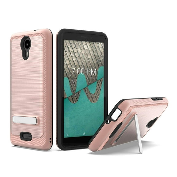For Wiko Ride Brushed Armor Shockproof Magnetic Kickstand Hybrid Case Cover - Rose Gold