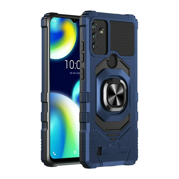 For Wiko Voix Armor Dual Layer Metal Ring Stand Magnetic Car Mount Hybrid Impact Protective Shockproof Case Cover Blue