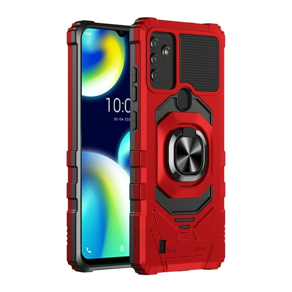For Wiko Voix Armor Dual Layer Metal Ring Stand Magnetic Car Mount Hybrid Impact Protective Shockproof Case Cover Red