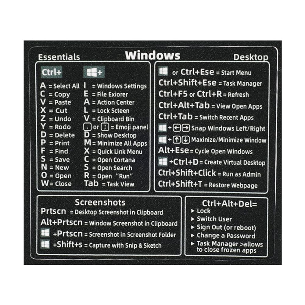 For Windows PC Computer Reference Keyboard Shortcut Stickers Adhesive ...