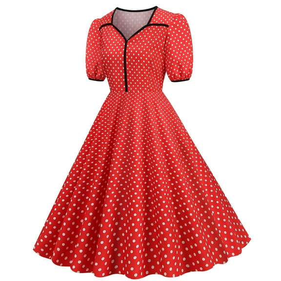 For Women 2024 Maxi Casual Polka Dot Short Sleeve 1950S Housewife Evening Party Prom Dress Midi Dress