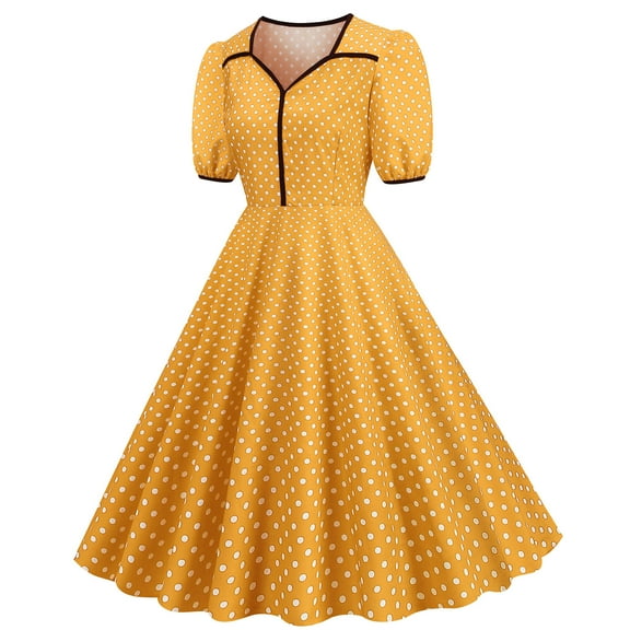 For Women 2024 Midi Casual Polka Dot Short Sleeve 1950S Housewife Evening Party Prom Dress Beach Dress