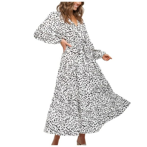 For Women 2024 Trendy Leopard Dress Stylish Long Sleeves High Waist Dress Button Front Dress Midi Dress