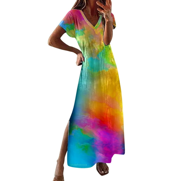 Women's Tie-Dye Short-Sleeved V-Neck Dress Women's Tie-Dye Short-Sleeved V-Neck Dress