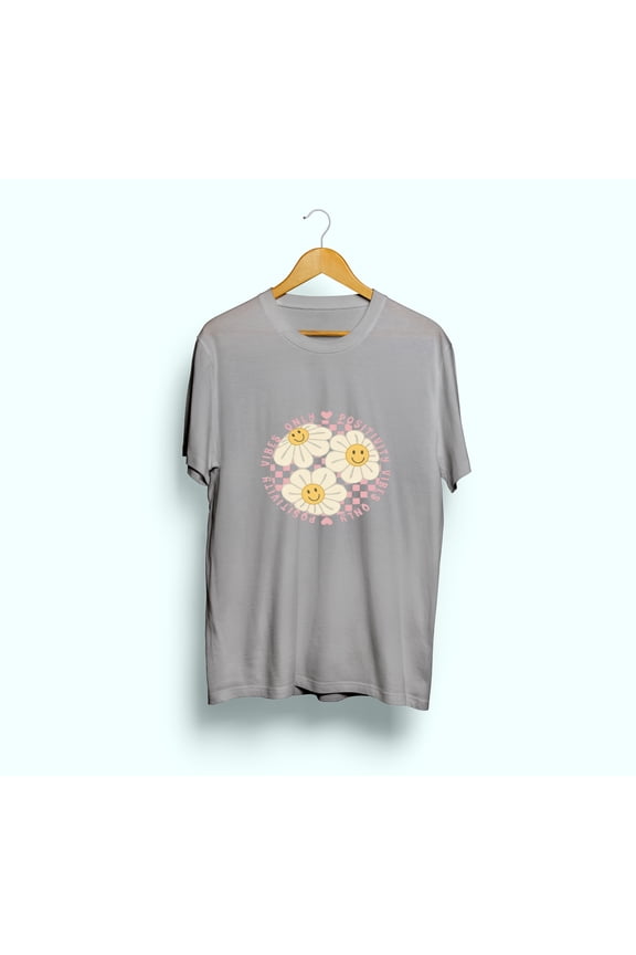 For Women & Men’s daisy smiley face pink plaid positive energy Graphic Print Short Sleeve T-shirt Collection