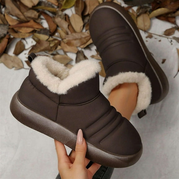 For Women Suede Ankle Moccasin Boots Waterproof Anti-Slip Thick Sole Indoor Warm Snow Boots